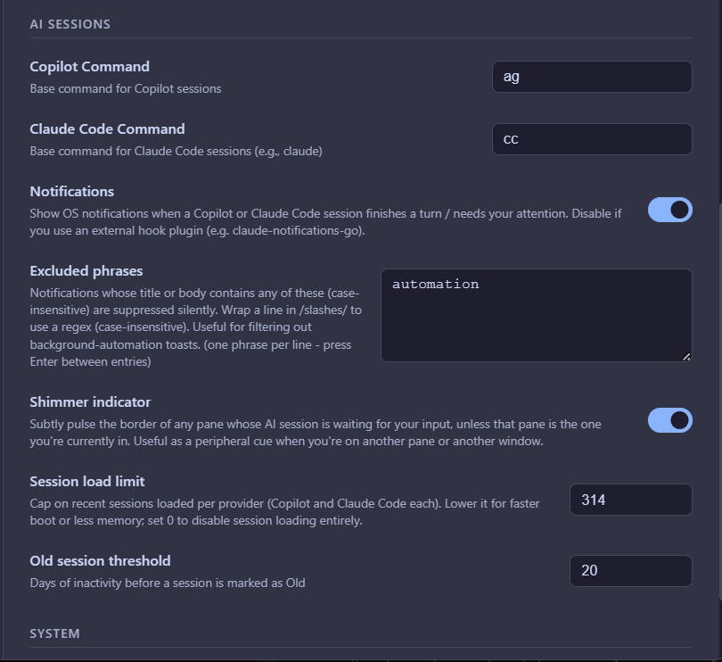 Notifications settings