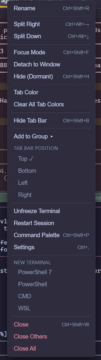 Tab context menu